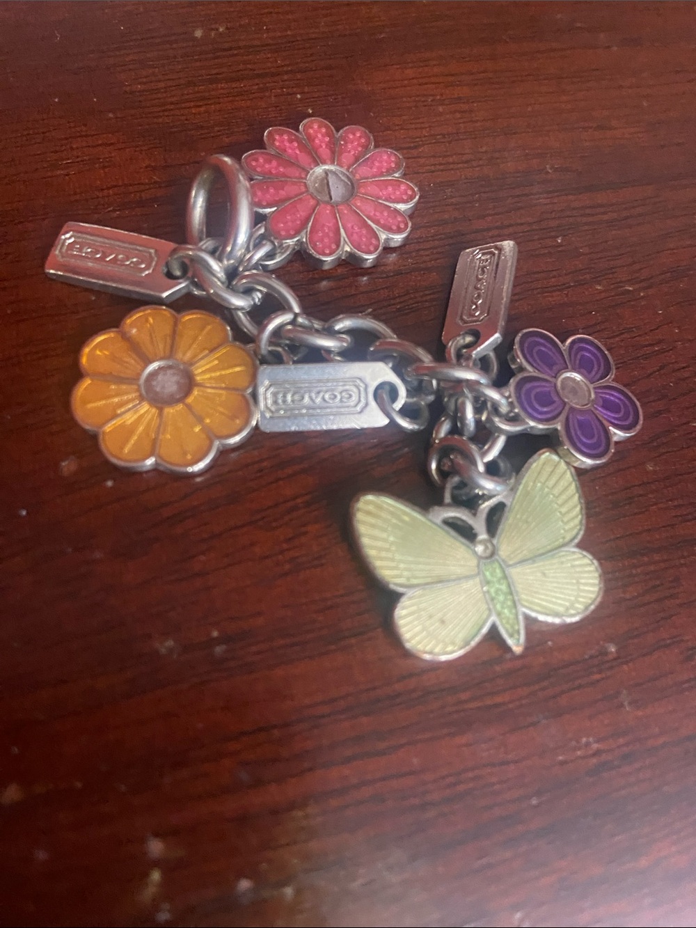 Coach Enamel Flower & Butterfly Charm Keyring - Pink, Yellow, Purple, Lime